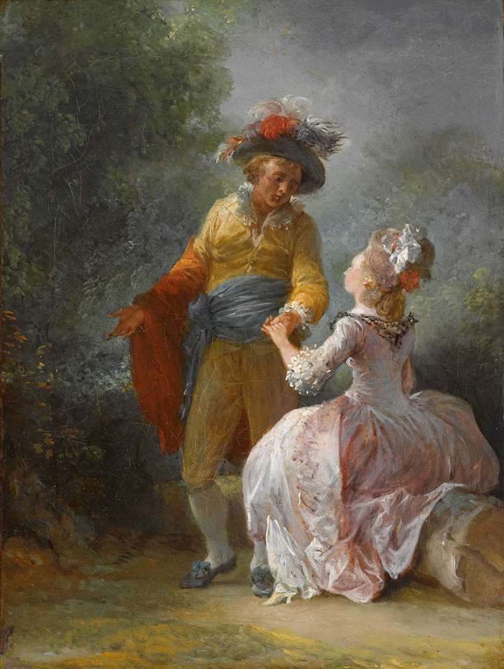 Two paintings "La cour" and "Les fiancailles"